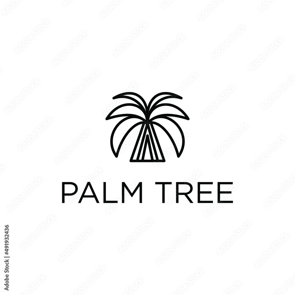 palm and leaf logo design vector line art 