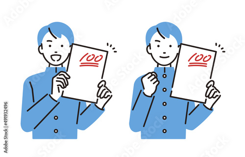 テストで100点をとる中学生の男の子