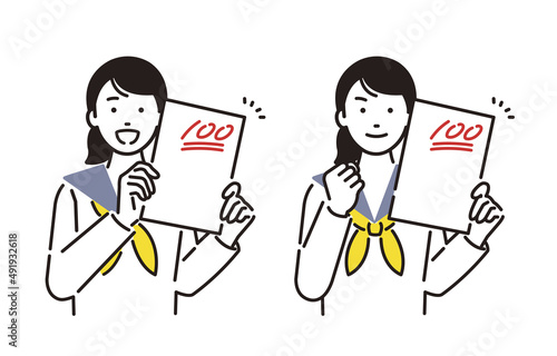 テストで100点をとる中学生の女の子