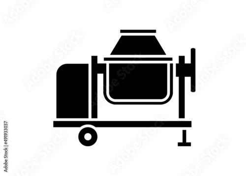 Cement mixer. Simple illustration in black and white.