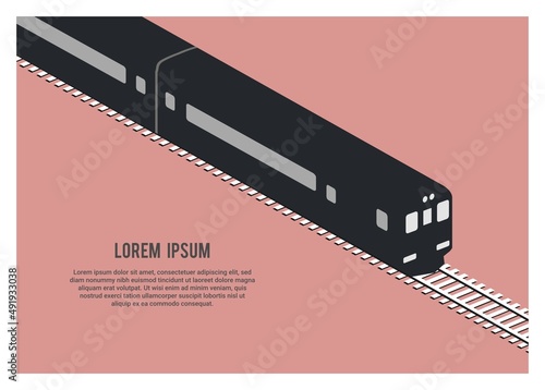 Diesel multiple unit passenger train. Simple silhouette illustration in isometric view.