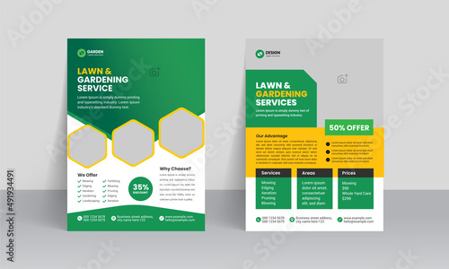 Lawn mower landscaping garden service flyer brochure cover template