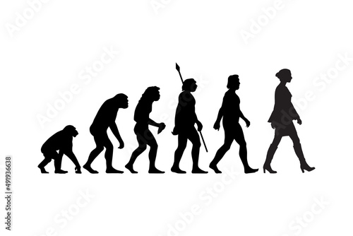 Theory of evolution of man silhouette from ape to woman. Vector illustration