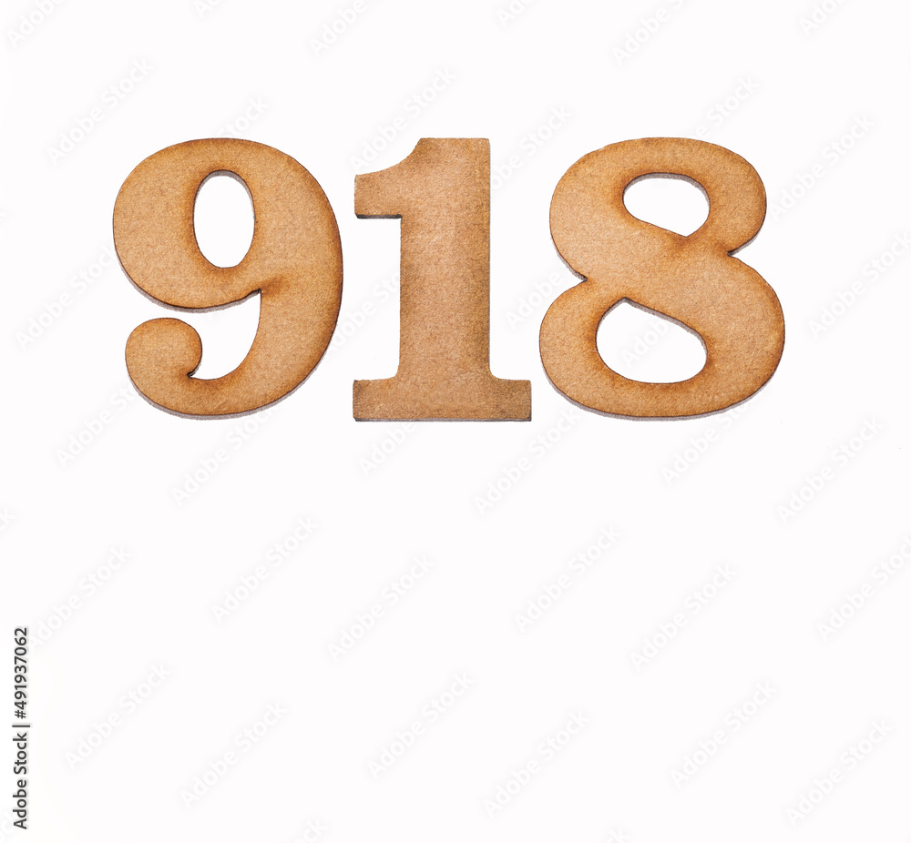 Number 918 in wood, isolated on white background Number 918 in wood, isolated on white background