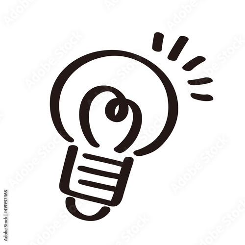 シンプルな電球のアイコンイラスト　白黒　Simple monochrome light bulb icon illustration