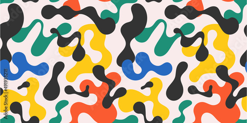 Fototapeta Naklejka Na Ścianę i Meble -  Colorful abstract doodle shape seamless pattern. Creative minimalist style art background, trendy design with basic shapes. Modern color backdrop.