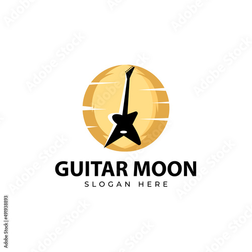 Guitar shaped plectrum logo Electric Guitar Logo yellow circle icon Music shop design element template