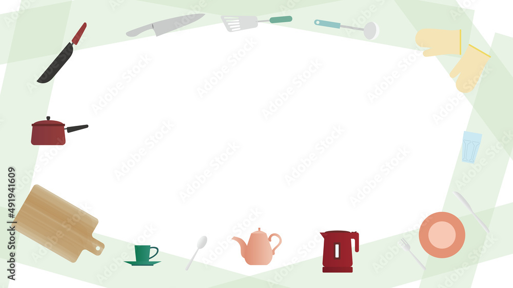 Frame of kitchen utensils in horizontal arrangement. Frame of kitchen utensils in horizontal arrangement.