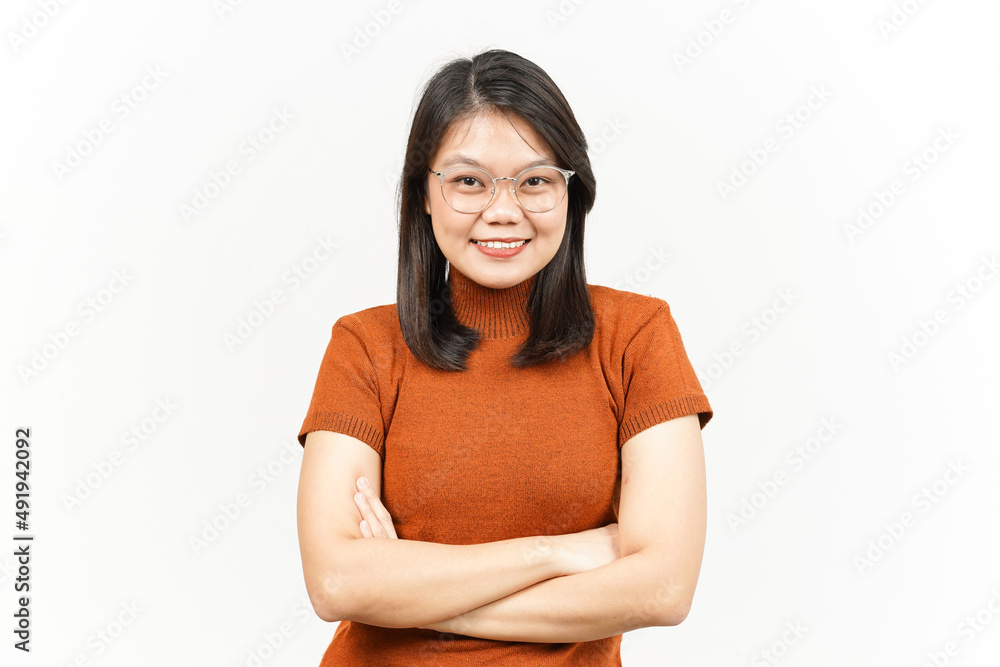 Fold arms And Looking to camera Of Beautiful Asian Woman Isolated On White Background Fold arms And Looking to camera Of Beautiful Asian Woman Isolated On White Background