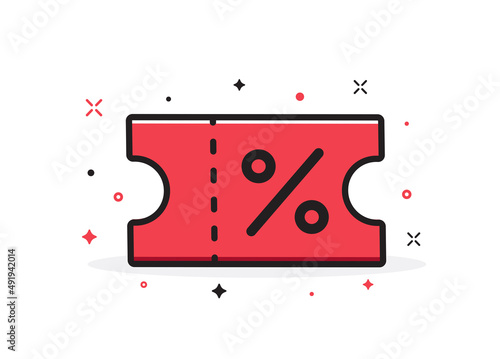 Coupon icon on white background. Coupon discount promotion sale. Shopping voucher. Money saving shopping concept. Flat design. Vector illustration