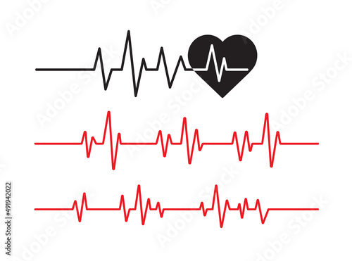 Set of red heartbeat line icon. Pulse Rate Monitor on white background. Vector illustration.