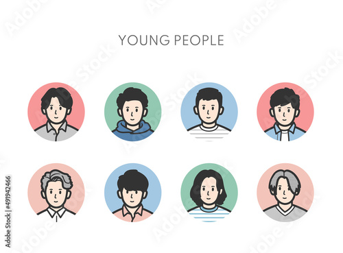 若い男性のアイコンセット カラー