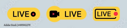 Set of live stream symbol. Colourful icon or button of livestream.