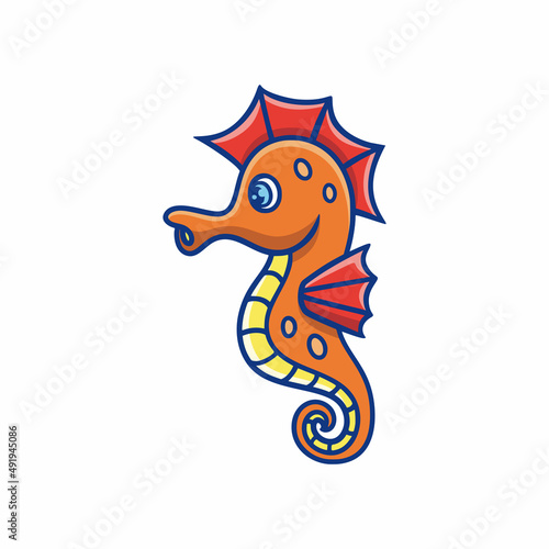 animals cartoon illustration seahorse are swimming around the coral reef in the middle of the sea