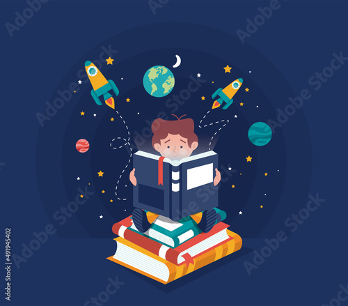 World book day - Kid reading imagination