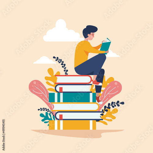 World book day - Boy  reading illstration