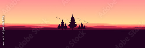 pine tree silhouette with landscape flat design vector illustration good for wallpaper  banner  background  backdrop  web  tourism and design template