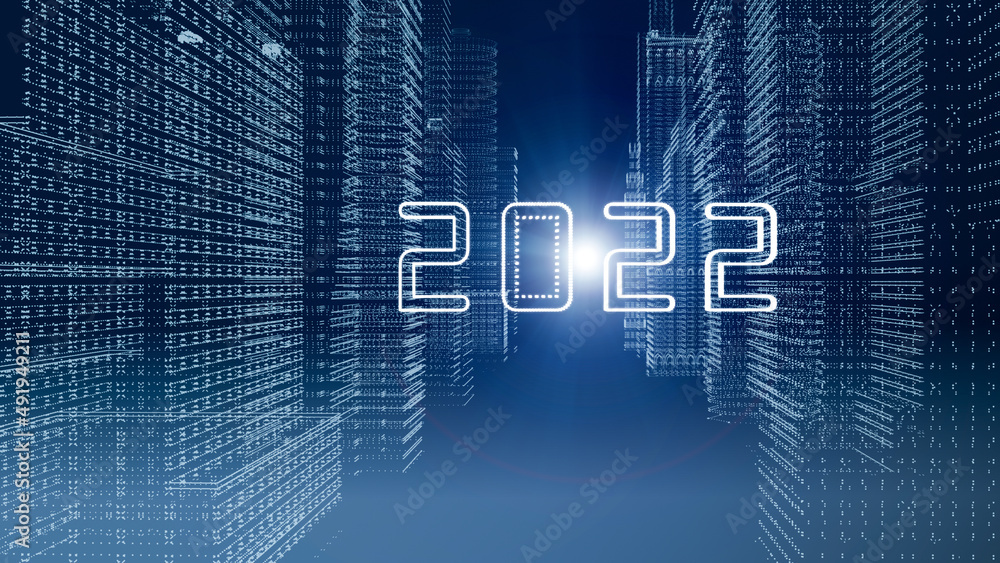 2022年イメージ　ビジネス向け年賀状素材　新年での新しい挑戦　DXへのチャレンジ