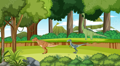 Dinosaur in prehistoric forest scene