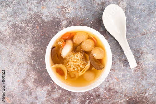 Chinese snow fungus dessert top view 