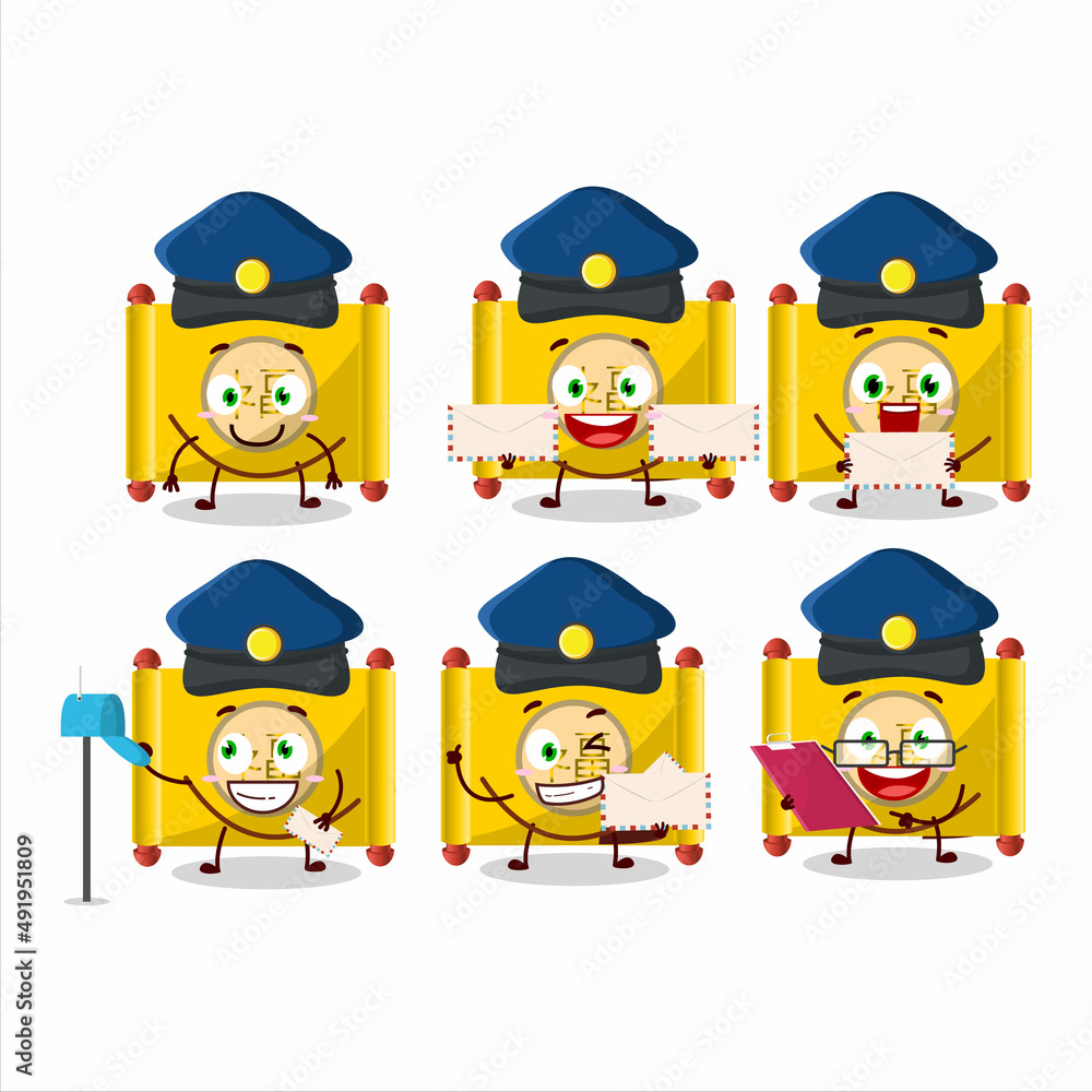 A picture of cheerful yellow paper roll chinese postman cartoon design concept A picture of cheerful yellow paper roll chinese postman cartoon design concept