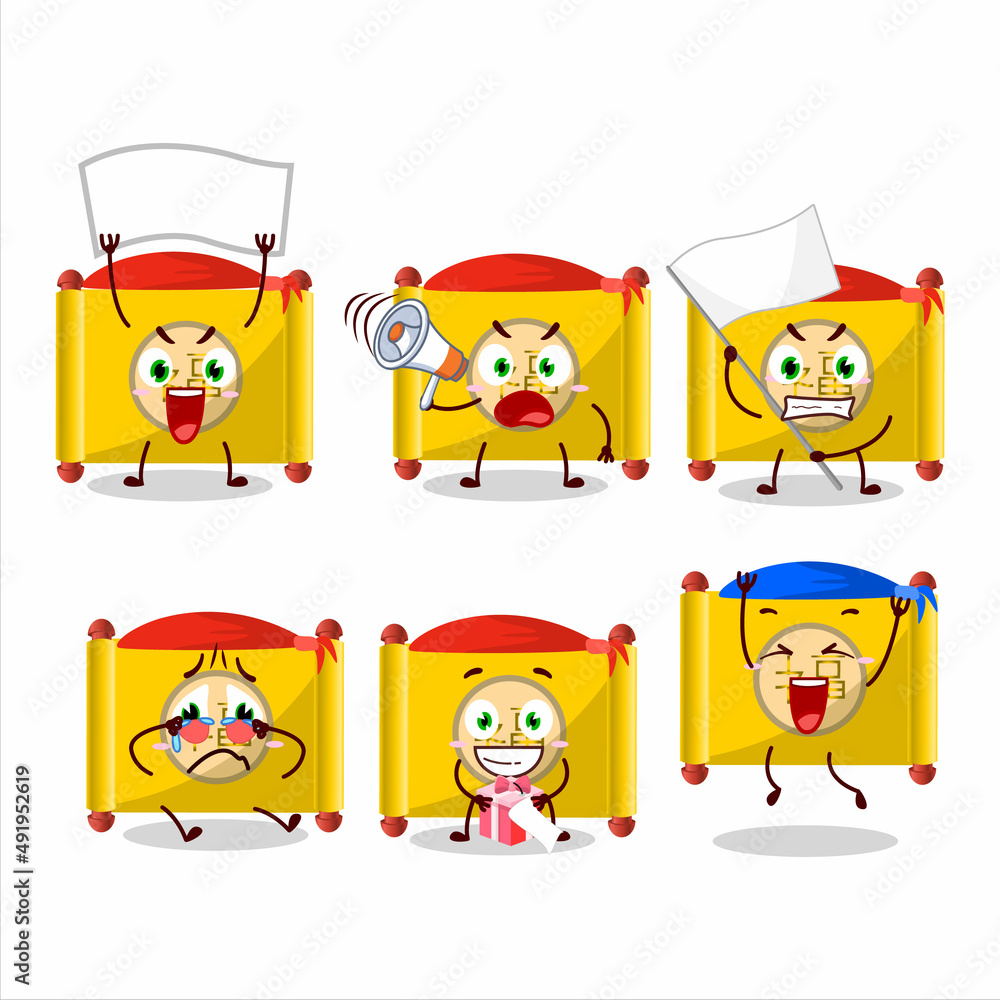 Mascot design style of yellow paper roll chinese character as an attractive supporter Mascot design style of yellow paper roll chinese character as an attractive supporter