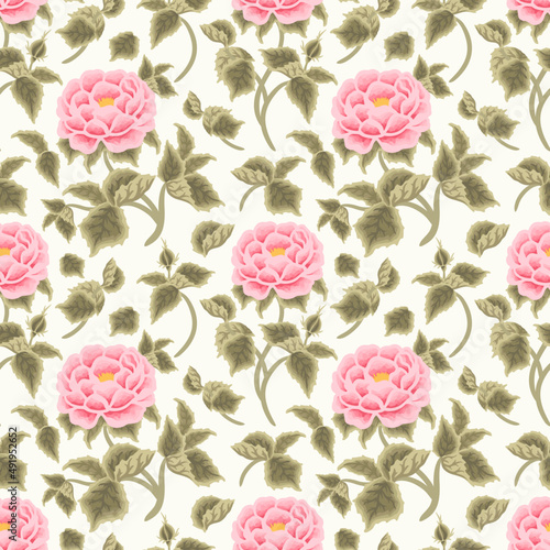Vintage spring and summer pink garden peony flower vector seamless pattern illustration arrangements for fabric, floral prints, textile, gift wrapping paper, feminine brand and beauty products