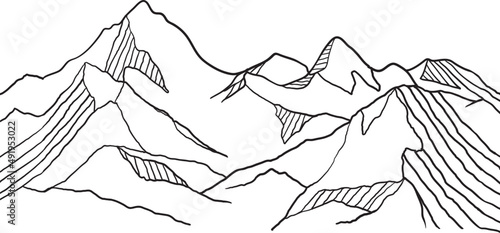 Abstract hand drawn mountain landscape illustration