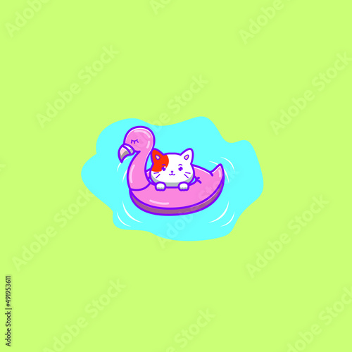 cat wearing a flamingo swimming balloon © Fflat.HDS