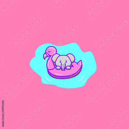 elephant wearing a flamingo swimming balloon