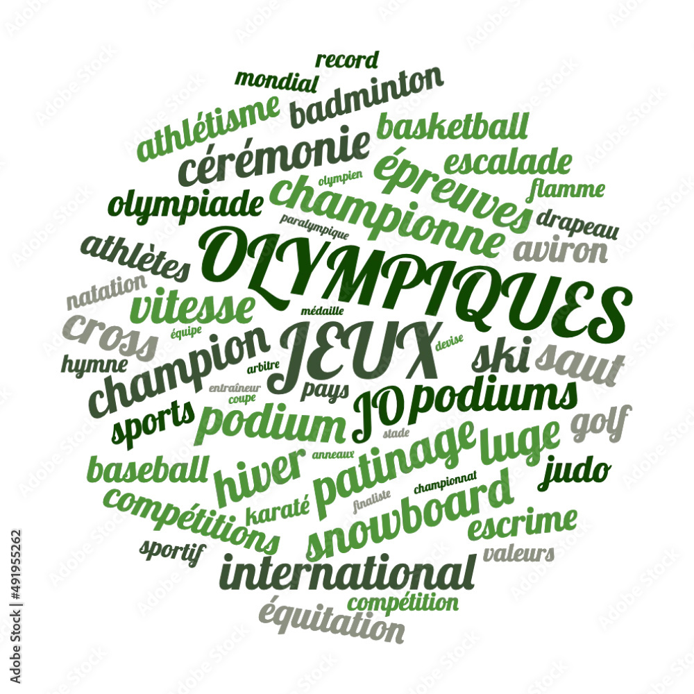 Illustration JO en nuage de mots avec un fond transparent