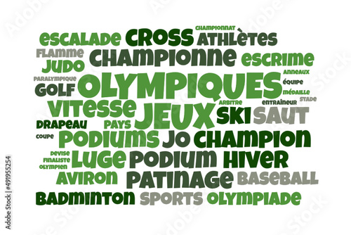Illustration JO en nuage de mots avec un fond transparent