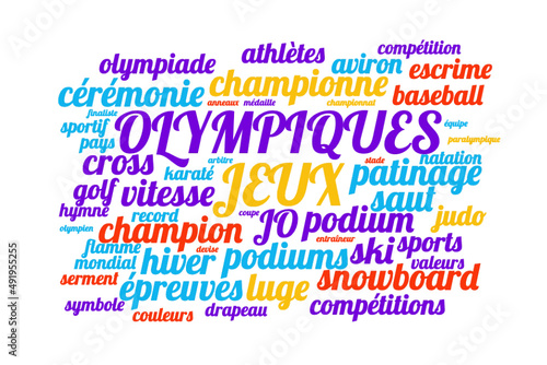 Illustration JO en nuage de mots avec un fond transparent