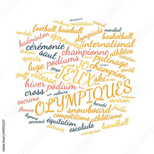 Illustration JO en nuage de mots avec un fond transparent
