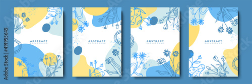 Vector design templates in simple modern style with copy space for text, flowers and leaves - wedding invitation backgrounds and frames, social media stories wallpapers, luxury stationery