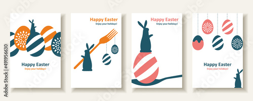Set Of 4 Silhouette Easter Card Design 1 For greeting,invitation,poster and flyer etc.