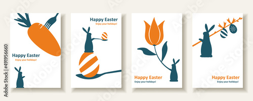 Set Of 4 Silhouette Easter Card Design 2 For greeting,invitation,poster and flyer etc.