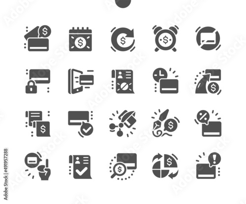 Credit. Payment period. Credit approval. Banking, commerce, finance, budget, accounting and economy. Credit cards. Vector Solid Icons. Simple Pictogram