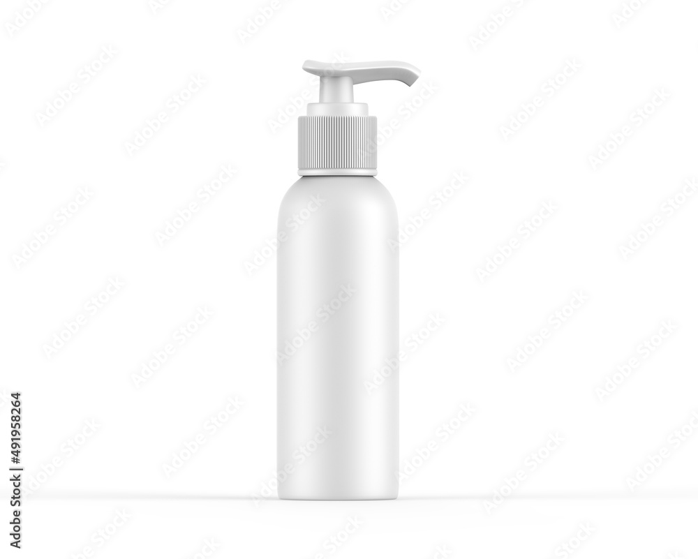 Blank cosmetic bottle with pump dispenser for branding, Cosmetic bottle with pump mockup on isolated white background, 3d render illustration Blank cosmetic bottle with pump dispenser for branding, Cosmetic bottle with pump mockup on isolated white background, 3d render illustration