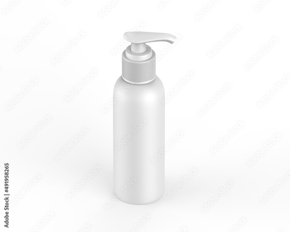 Blank cosmetic bottle with pump dispenser for branding, Cosmetic bottle with pump mockup on isolated white background, 3d render illustration Blank cosmetic bottle with pump dispenser for branding, Cosmetic bottle with pump mockup on isolated white background, 3d render illustration