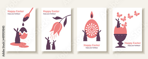 Set Of 4 Silhouette Easter Card Design 4  For greeting,invitation,poster and flyer etc.