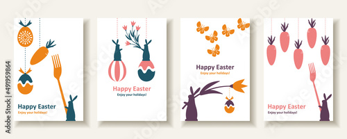 Set Of 4 Silhouette Easter Card Design 5  For greeting,invitation,poster and flyer etc.