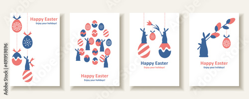Set Of 4 Silhouette Easter Card Design 6 For greeting,invitation,poster and flyer etc.