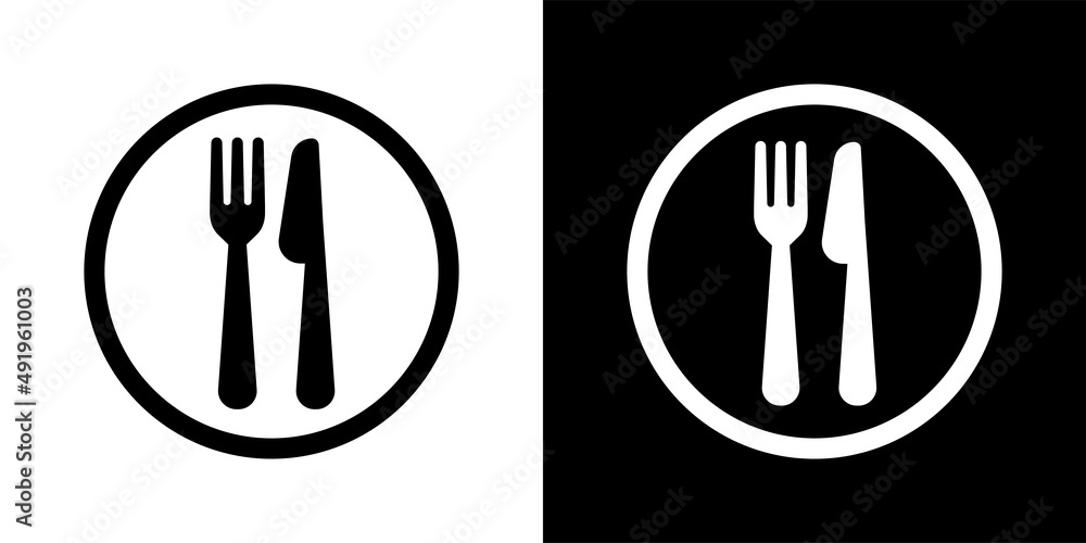 Fork, knife and plate icon set. Fork, knife and plate icon set.