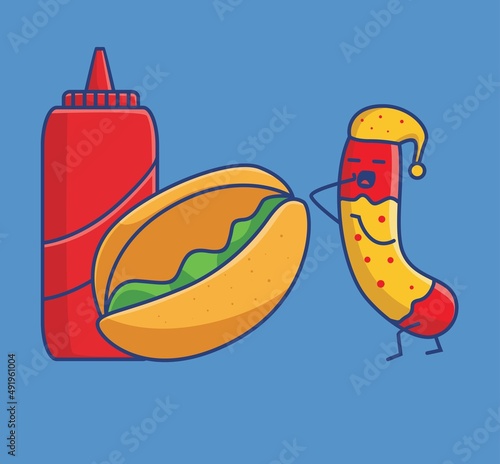 cute sleepy hotdog bed. cartoon food concept Isolated illustration. Flat cartoon Style suitable for Sticker Icon Design Premium Logo vector