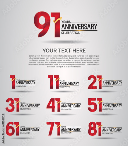 set anniversary logotype premium collection red color with ribbon isolated on white background
