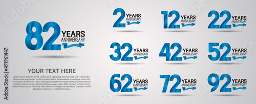 set anniversary logotype premium collection blue color with ribbon isolated on white background
