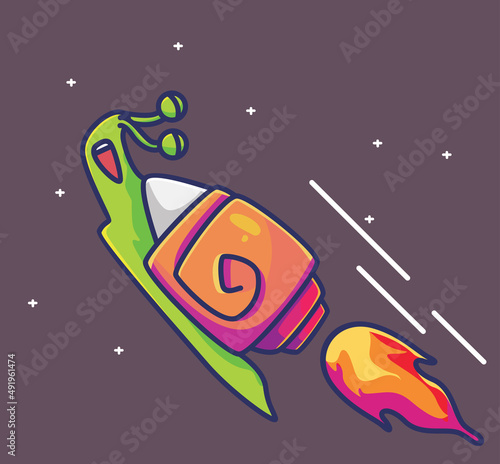 cute rocket snail shell extra flame to space. animal flat cartoon style illustration icon premium vector logo mascot suitable for web design banner character