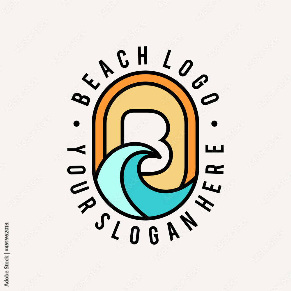 Beach logo with mono line concept