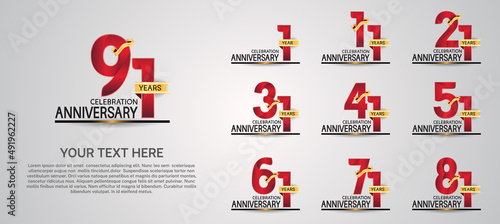 set anniversary logotype premium collection red color with ribbon isolated on white background